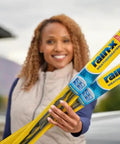 Person holding WeatherBeater Wiper Blades Set for 24 and 18 Inch Windshields, heavy-duty auto wipers with all-weather performance