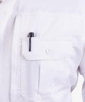 Mens Straight Up Field Ready Tactical Long Sleeve Shirt In Bright White showing pocket with pen for easy access.