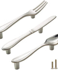 3 Piece Funny Knife Spoon Fork Shape Cabinet Pulls Set For Kitchen Cupboard And Drawer Handles With 3 Inch Center Hole Zinc Alloy Silver