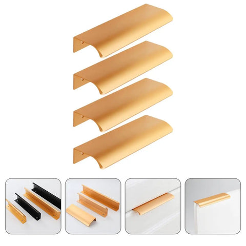 Gold Invisible Flush Pull Handles For Cabinet Doors Four Pack No Drill Install Easy Grip Wardrobe Drawers Kitchen Cupboards