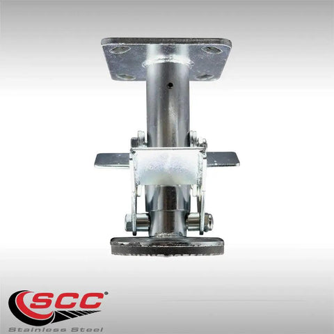 6 Inch Stainless Steel Double Pedal Floor Truck Lock With Top Plate locks it tight, heavy duty caster brake for rolling luggage carts.