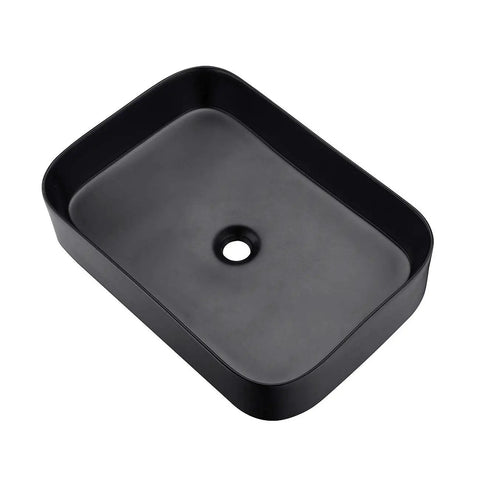 Rectangular Matte Black Vessel Sink Dope Modern Look 22x15 Inches, Top Mount Bathroom Vanity Basin, Porcelain Ceramic Art Sink