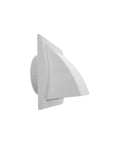 Side view of 4 Inch White Dryer Vent Hood With Rain Cover And Backdraft Damper ABS Plastic Duct Cover For Walls Indoor Outdoor Use
