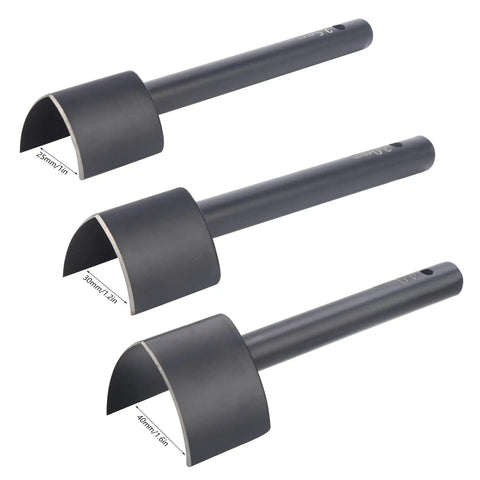 Three 40mm V Shape Leather Punch tools for belt, strap, wallet, bag making, pro-grade steel, half round, sharp edges, non-slip handle.