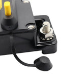 Close-up of Road Ready 120 Amp Circuit Breaker With Manual Reset Switch For Cars And Boats, 48 Volt Overload Protector.
