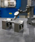 Heavy Duty Cast Iron V Block With 3-Inch Base, Precision Ground And Machined For Holding Large Workpieces At 90 Degrees During Drilling, Milling, And Grinding, 2 Pack on workbench