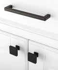 Matte Black Cabinet Knobs Set Of 10 Square Single Hole Pulls Built To Last For Kitchens And Bathrooms Durable Metal Hardware That Stays Rugged In Humid Environments Fits Standard Cabinets Easy Install. Matte black square cabinet knobs on white cabinet doors
