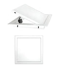 Hella Sturdy Aluminum Drywall Access Panel 16x30 Magnetic Push To Open Inspection Hatch in open position with smooth finish.