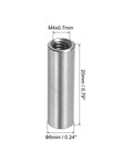 Round M4 Coupling Nuts Set Of 10, 304 stainless steel, 20mm length, M4x0.7 thread, rust resistant hardware close-up view