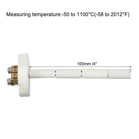 Side view of MECCANIXITY 4-inch K-type ceramic kiln thermocouple probe, 2x100mm, white ceramic rod