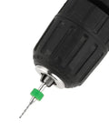 Close-up of drill with 10 Piece PCB Drill Bit Set Tungsten Carbide Micro Bits For Circuit Board Holes 0.3mm To 1.2mm With Handy Storage Case