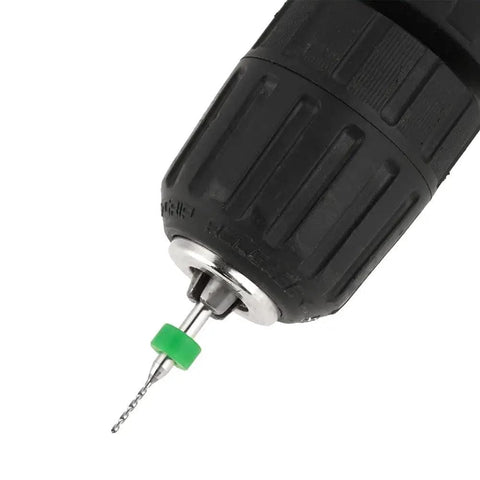 Close-up of drill with 10 Piece PCB Drill Bit Set Tungsten Carbide Micro Bits For Circuit Board Holes 0.3mm To 1.2mm With Handy Storage Case