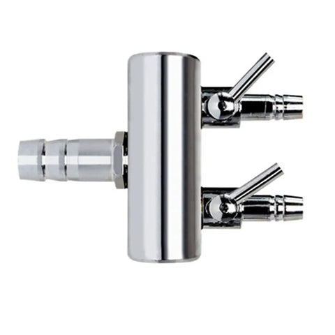 Slick Copper Nickel Plated Aquarium Air Valve Hella Smooth Lever Control Sick 2 Way Inline Manifold Splitter For Pump Tubing Adjustments 8mm Inlet 4mm Outlet top view image