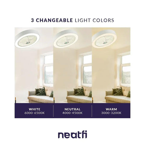 Bladeless Flush Mounted Ceiling Fan With Light And Remote Control Cool 3 Speed Settings Three Adjustable LED Color Modes