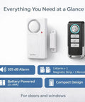 Door Alarm System With Remote, Wireless Door Bell Chimes, Magnetic Security Sensor For Doors And Pools, Easy Install, white alarm unit and remote