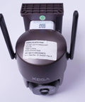 Back view of Totally Wireless Outdoor Security Camera With Solar Power, 2K Resolution, 360 Degree PTZ, showing labels and antennas.
