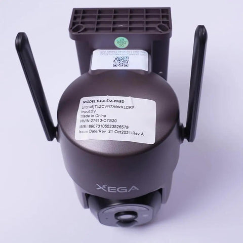 Back view of Totally Wireless Outdoor Security Camera With Solar Power, 2K Resolution, 360 Degree PTZ, showing labels and antennas.