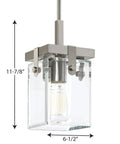 Glayse Gray Mini Pendant Light With Frameless Beveled Glass, Modern Architectural Style, showcases dimensions and sleek design.