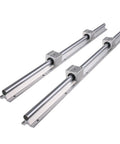 Two SBR25 1200mm Linear Rail Kit With Four SBR25UU Square Carriage Blocks for DIY CNC routers, lathes, and mills, top view.