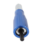 Heavy Duty Cordless Rivet Gun Adapter For Drills With Four Piece Aluminum Rivet Nut Kit, blue tool head detail.