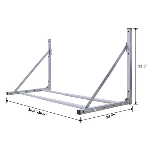 Wall Mount Folding Tire Rack With Adjustable Width And Heavy Duty 300 Lb Capacity For Rv Atv Car Storage showing dimensions 30.5''-50.5'' x 24.5'' x 22.5''