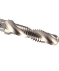Close-up of HSS M8x1.25 drill tap bit, 3-in-1 chamfering tapping tool for soft metals, Amazon brand