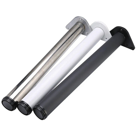 Three adjustable metal furniture legs showing beefy adjustable metal furniture legs stainless steel table legs and cabinet feet.
