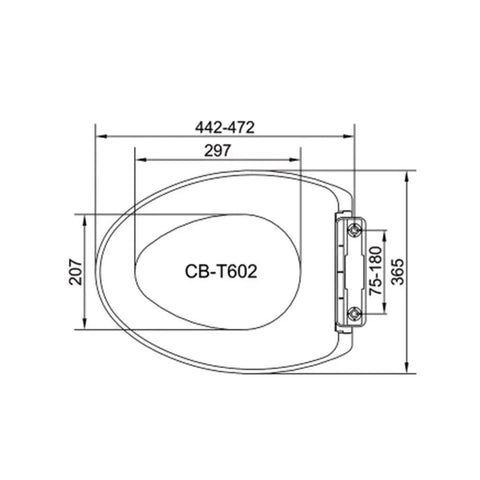 Premium Elongated Bidet Toilet Seat With Smart Heated Sitter And Silent Soft Close Hinges dimensions drawing, 442-472mm length, 297mm width.