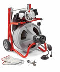 Heavy Duty 115 Volt Electric Conduit Bender Machine Featuring Autofeed And C45 Integral Wound Cable Designed To Bend Rigid Pipe Like Butter Rock Solid 45 Pound Build crafted for contractors on a red and gray wheeled frame with tools.