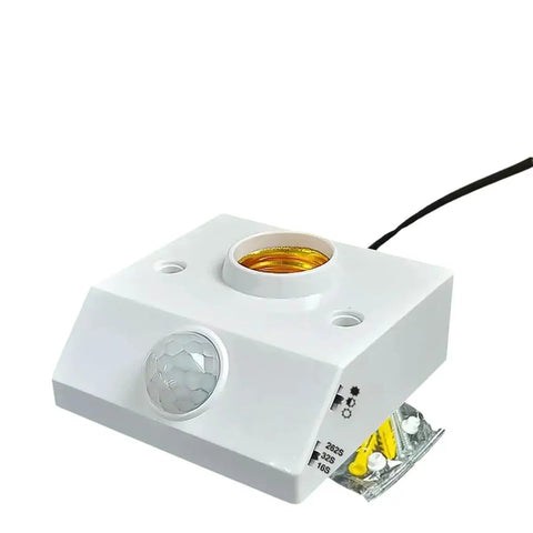 PIR Motion Sensor E27 LED Lamp Base Adapter With Light Control Switch 85V 265V Input 100W Capacity Easy Install No Fuss Setup Bulb Socket, white
