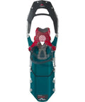 Revo Ascent Women's Backcountry Snowshoes With Paragon Bindings For Mountaineering 22 Inch Pair, showing teal deck and red bindings