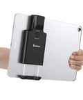 Portable Bluetooth Barcode Scanner With 3000mAh Battery attached to iPad, supports 1D 2D QR codes, ideal for inventory management.