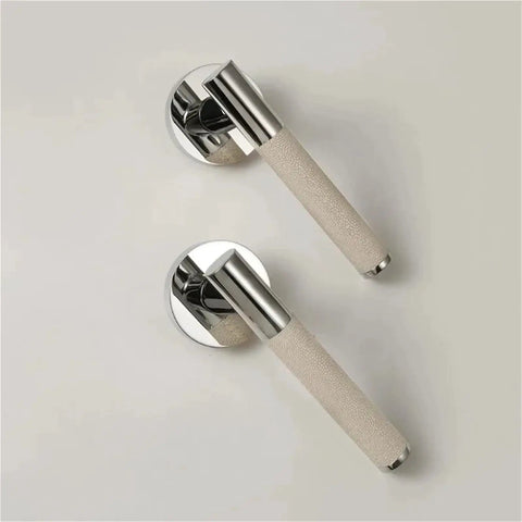 Lychee Skin Door Lock Set In Brass Gray For Modern Interior Doors with dummy handle detail