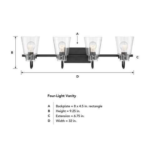 Inwood 4 Light Bathroom Vanity Light Fixture in Chrome With Blown Clear Glass Shades 32 Inch Wide Nine and a Quarter Inches High