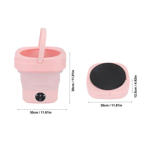 Compact Foldable Mini Washer With 6.5L Drum, Quick Spin Motor For Hassle Free Laundry, pink portable design with foldable basin.