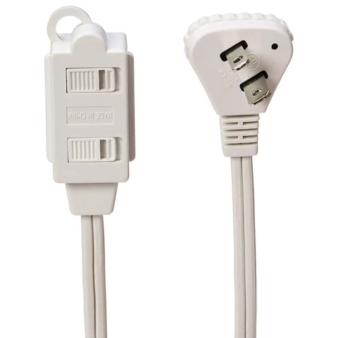 Game Changing Heavy Duty 3 Foot 2 Prong Indoor Extension Cord Power Strip With Flat Plug Space Saving Design 13 Amps 1625 Watts White Two Pack No Sweat Living Room Bedside Gear, featuring two receptacle design.