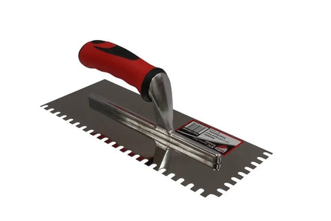 Stainless Steel Tile Trowel With 1/4 Inch By 3/8 Inch U Notch 11 Inch Blade Rugged Rust Proof Construction Cushioned Handle