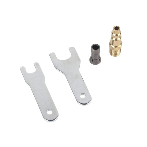 Parts for 90 Degree Air Angle Die Grinder With Copper Motor And 2000 Rpm Speed for metal work, including wrenches and fittings.