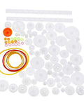 75 Pcs Mixed Plastic Gear Kit With Rack, Pulley, Belt, Worm Gear, Single And Double Gears, 8 To 56 Teeth for DIY projects