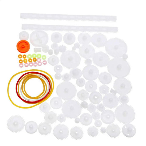 75 Pcs Mixed Plastic Gear Kit With Rack, Pulley, Belt, Worm Gear, Single And Double Gears, 8 To 56 Teeth for DIY projects