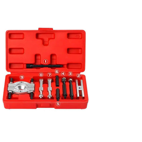 Bad Ass 9 Piece Two Jaw Bearing Separator Puller Kit For Auto Shops Mechanics Working On Car Engines Heavy Duty Removal Tool Set That Really Rips Out Bearings Fast Without Any Fuss Professional Grade And Ready To Rock, red case