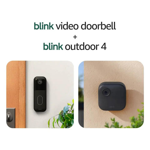 Hella Durable Wireless Security Camera Bundle With Video Doorbell Offering Two Year Battery Life For Zero Stress Setup And Badass Night Vision Coverage showing video doorbell and outdoor camera.