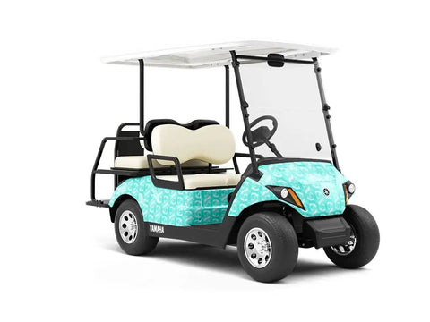 Golf cart with Tie Dye Seafoam Spiral Matte Vinyl Film Wrap For Cars 59 Inch By 11 Foot Sheet Roll With Dope Bubble Free Air Egress