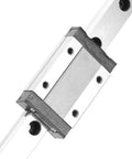 Close-up of MGN12H Black Miniature Linear Rail Guide 12mm Width with Slide Block for Precision Equipment, angled view.