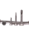 Size 10 By 1 Inch Stainless Steel 410 Self Tapping Screws For Metal With Self Drilling Countersunk Flat Head Phillips Drive
