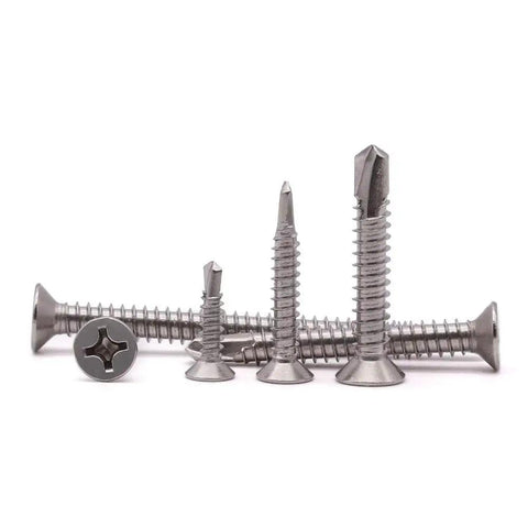 Size 10 By 1 Inch Stainless Steel 410 Self Tapping Screws For Metal With Self Drilling Countersunk Flat Head Phillips Drive