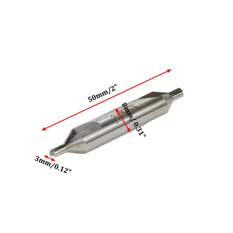 Straight Up Rock Solid HSS Center Drill Bits With Bang On Point 3Mm Tip And Clean 60 Degree Cut, 50mm length, used for precise drilling.