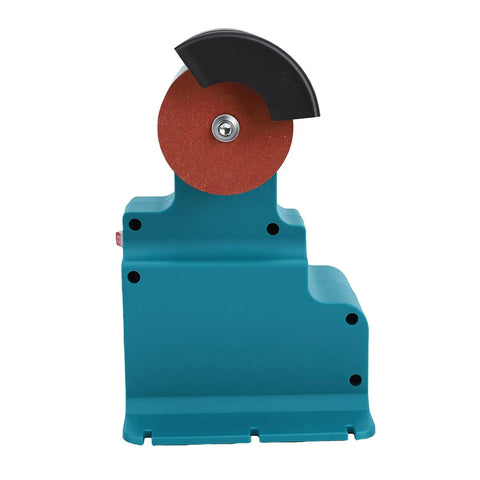 Jeffergarden Cordless Mini Bench Grinder With Two Wheels, compact electric sander machine with a copper motor, showing a red grinding wheel.