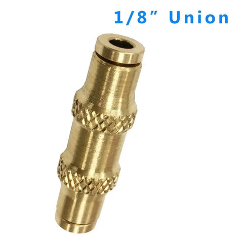 Push To Connect Fittings 1/8 Inch Tube OD Pneumatic And Air Quick Disconnect Set Of 5 For Air Systems Tool Free Easy Install 250 PSI Working Pressure Works In Cold Weather Down To -40F brass union
