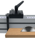 Heavy Duty Aluminum Miter Track Stop With Slick Glide Slider And Lock Tight Pin For Saw Table Conversion And Dead On Accuracy In Woodworking Jig Projects DIY Shop Staple on a saw table